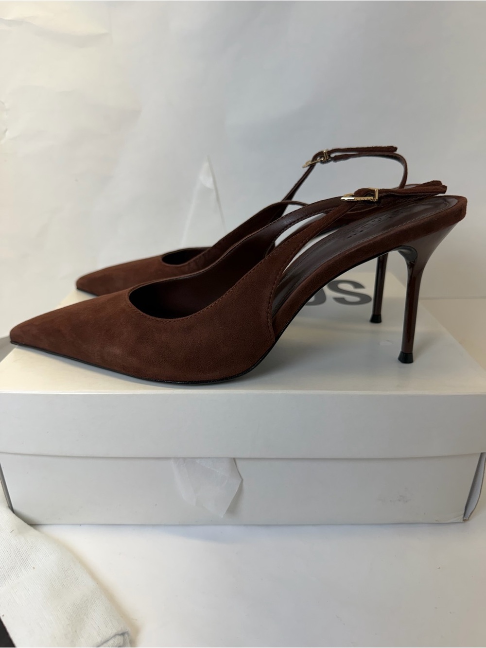 Schutz Alicia Sling Pump in Root Brown pointed toe high heel suede - Picture 6 of 8